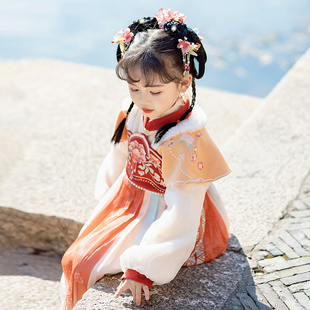 汉服女童冬装中国风加厚唐装儿童连衣裙古装小女孩喜庆过年拜年服