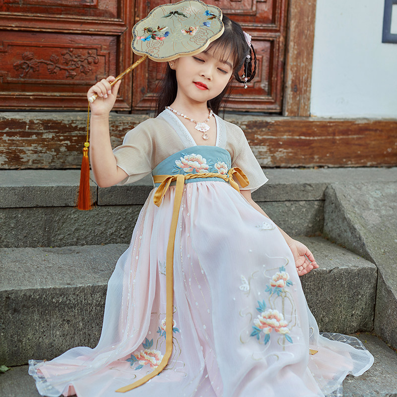 儿童汉服女童古装超仙飘逸连衣裙宝宝中国风夏季齐胸襦裙古风唐装