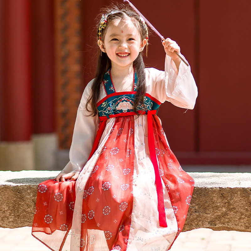 汉服女童中国风春款长袖襦裙女宝宝古装超仙连衣裙小女孩古风唐装