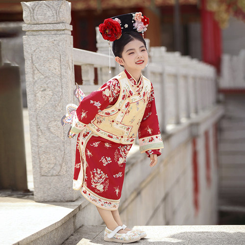 汉服女童秋季2026春款格格服儿童中国风宫廷刺绣旗袍女孩喜庆古装