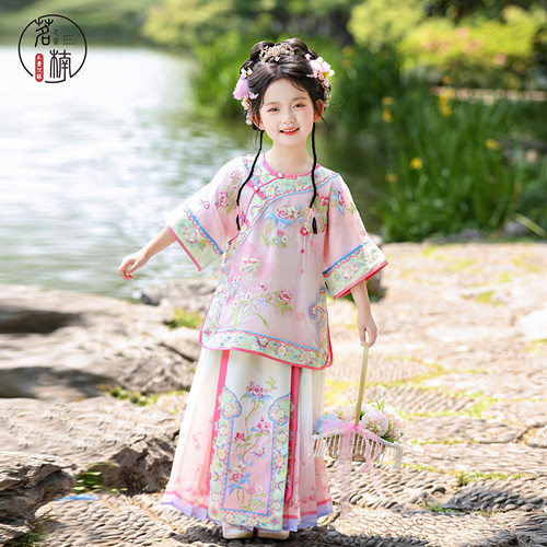 原创女童汉服夏装女孩中国风清汉女全绣格格服儿童超仙新中式古装