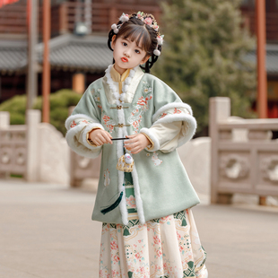 明制女童汉服冬装中国风古风超仙女孩唐装冬季2025新款儿童连衣裙