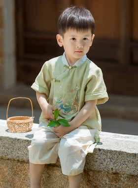 优可汉服男童套装裤子唐装薄款
