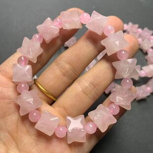 巴马设计 手链 八芒星DIY跨境散珠方糖粉梅尔卡10mm手串 天然水晶