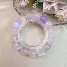 天然马粉莫粉薰衣草紫水晶紫锂辉13.5m搭粉水晶双尖轻奢手串S0449