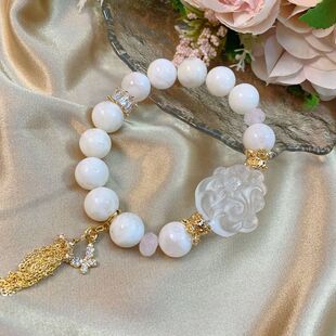 天然白水晶凤九加暴风雪雪花幽灵轻奢时尚女士手串W8268