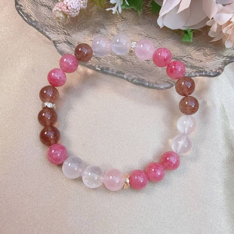 天然草莓晶蔷薇辉8m粉水晶8.5m轻奢时尚女士手串S0411