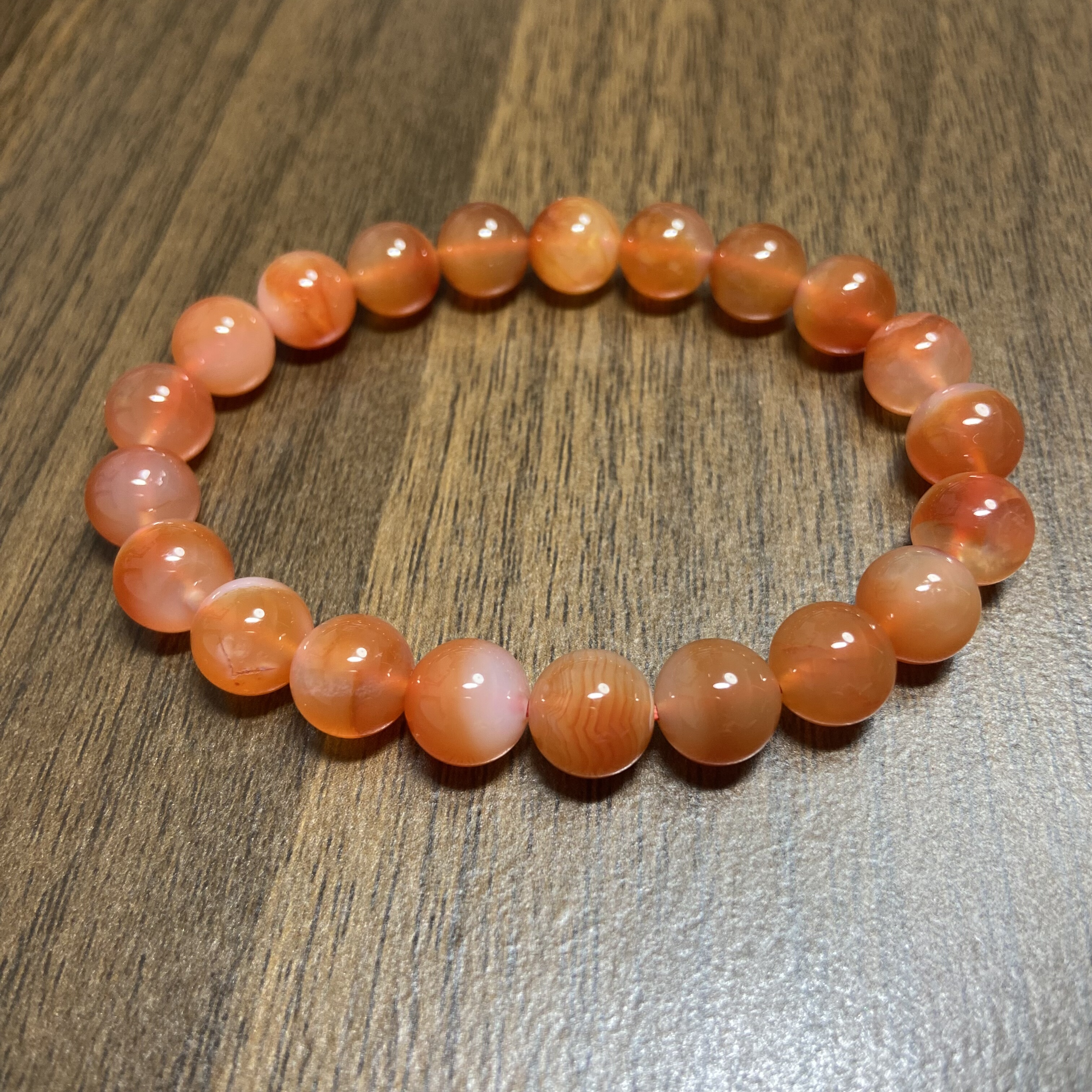 天然橘红色玛瑙手链带天然纹路缠丝半盆糖心特色冰红玛瑙手串