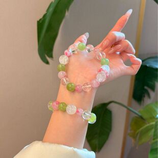 【樱花青提】天然白阿塞岫玉蔷薇辉多宝水晶手串冰润通透甜美