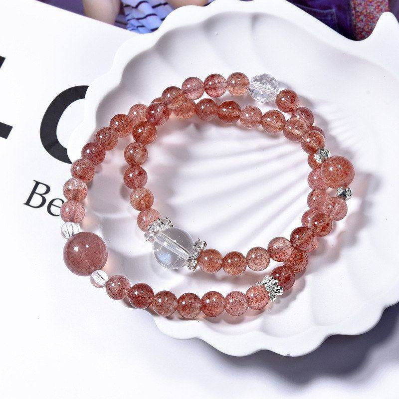 天然草莓晶多圈串珠手链新中式水晶手串招桃花转运珠手链送女友,饰品/流行首饰/时尚饰品新,手饰/手串,淘宝优惠券,粉丝福利购,淘宝优惠卷