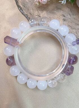 天然白幽灵10.5m紫幽灵白阿塞10m搭紫水晶双尖轻奢时尚手串S0455