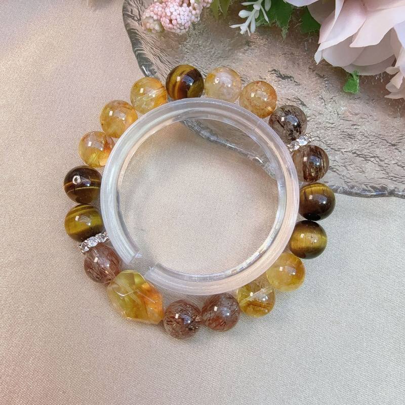 天然黄塔晶黑金超黄虎眼10m黄阿塞随型轻奢时尚女士手串W2119