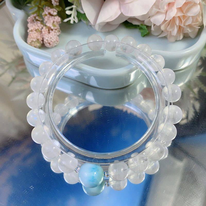 天然蓝月光（）搭配海纹石顶珠