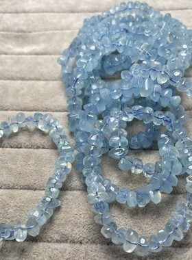 巴西天然海蓝宝角度自由形手链diy设计 好看特别 约6x10mm