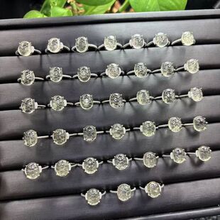利比亚黄金玻璃陨石戒指 S925 银镶嵌 简约龟面款天然水晶