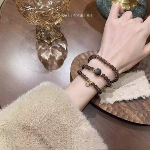 10A级乌金黑曜石手链男女士本命年三层彩曜招财转运多圈手串礼物