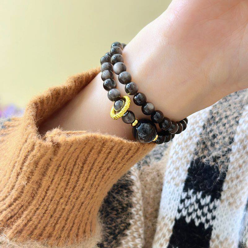 国风天然银耀石双层叠搭手链小众高级感简约手串古风时尚饰品批