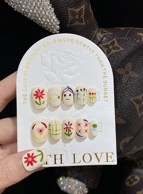 清货款手工穿戴甲手绘春田花花少女搞怪卡通涂鸦学生成品