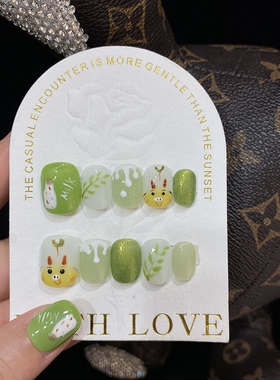 清货款手工穿戴甲手绘可爱十二生肖幸运色春天小牛短方圆成品