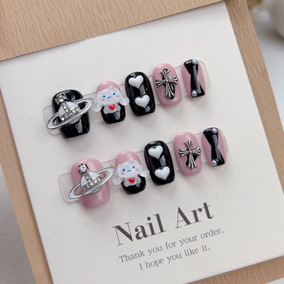 清货款手工穿戴甲卡通月桂狗甜酷风克的罗心十字架美甲可拆卸