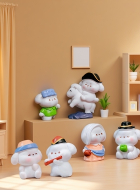 微景观卡通创意名画小狗摆件