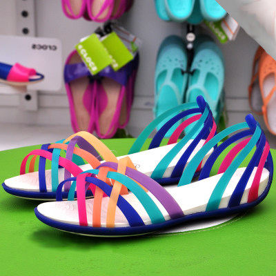 cross女鞋赫瑞琦七彩平跟轻便时尚百搭凉鞋鱼嘴沙滩鞋14121