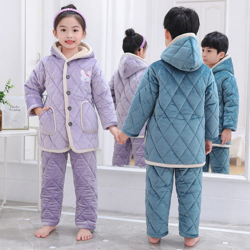 冬季男童珊瑚绒加厚夹棉家居服
