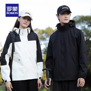 罗蒙短款冲锋夹克男2023秋季新款休闲户外登山服连帽外套衣服女