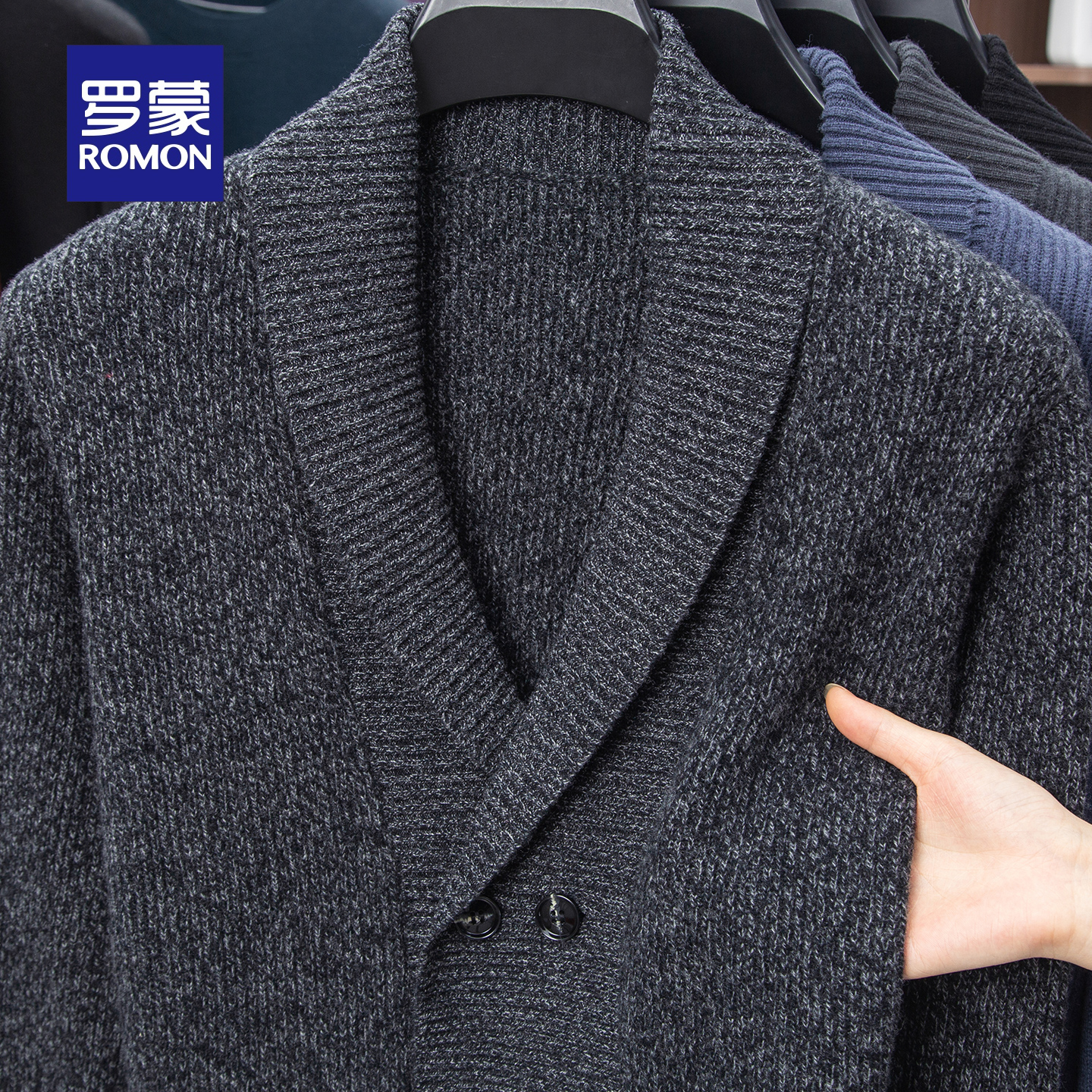 罗蒙男士时尚休闲V领针织衫