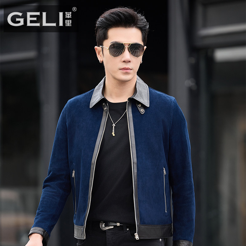 新款男士真皮皮衣头层山羊皮夹克短款翻领机车休闲反绒时尚外套潮