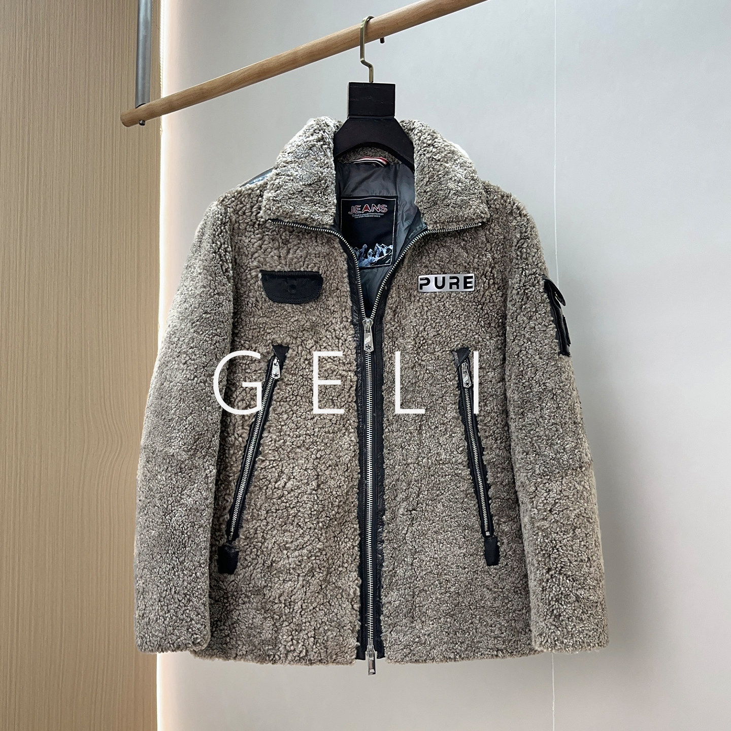 GELI进口美利奴皮毛一体皮衣男