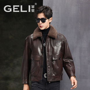 新款男士真皮皮衣头层山羊皮夹克鹅绒羽绒服羊羔毛领短款时尚外套
