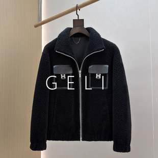 GELI同款潮流男士皮毛一体羊剪绒羊毛夹克立翻领短款皮草外套