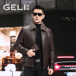 十字貂内胆男士真皮皮衣短款翻领绵羊皮夹克皮毛一体貂皮大衣外套