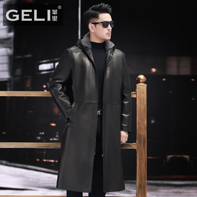 高端长款过膝真皮皮衣男头层山羊皮连帽整貂水貂内胆皮毛一体外套