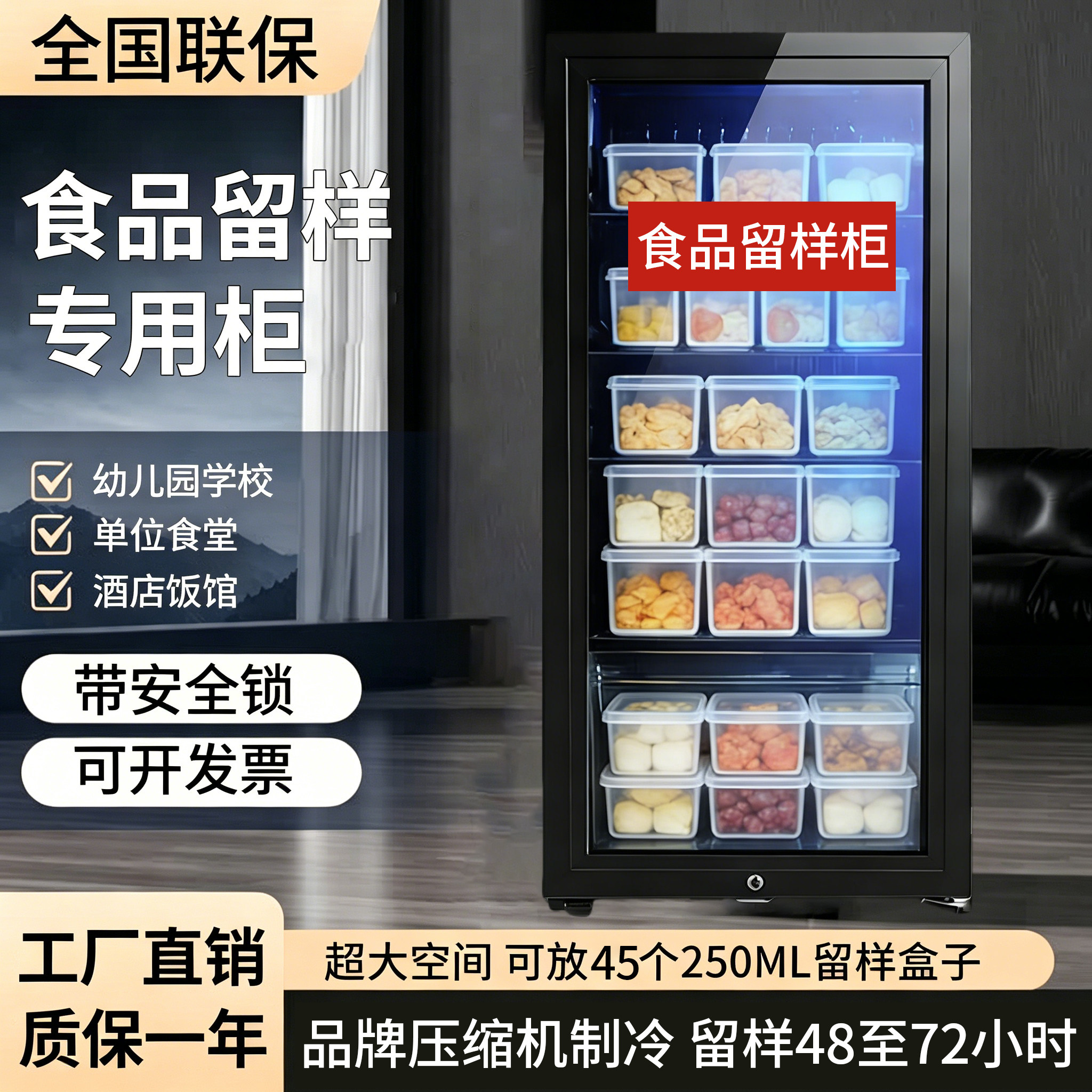 学校幼儿园食品留样专用柜带锁冷藏小冰箱食堂饭店小型保鲜展示柜