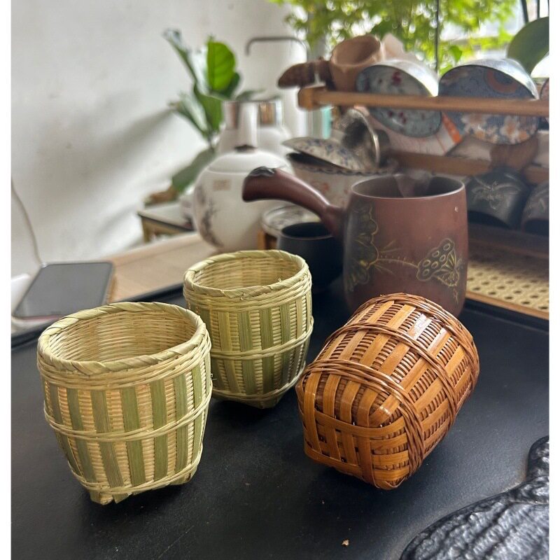 手工竹编茶滤收纳筐茶道零配件