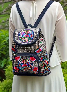 云南民族风绣花包包帆布刺绣背包双肩女包backpack刺绣书包