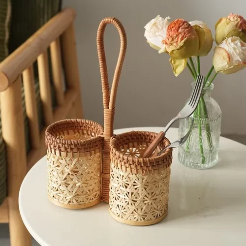 越南藤编制纯手工收纳盒茶几收纳筐遥控器手机家用实木方形收纳架