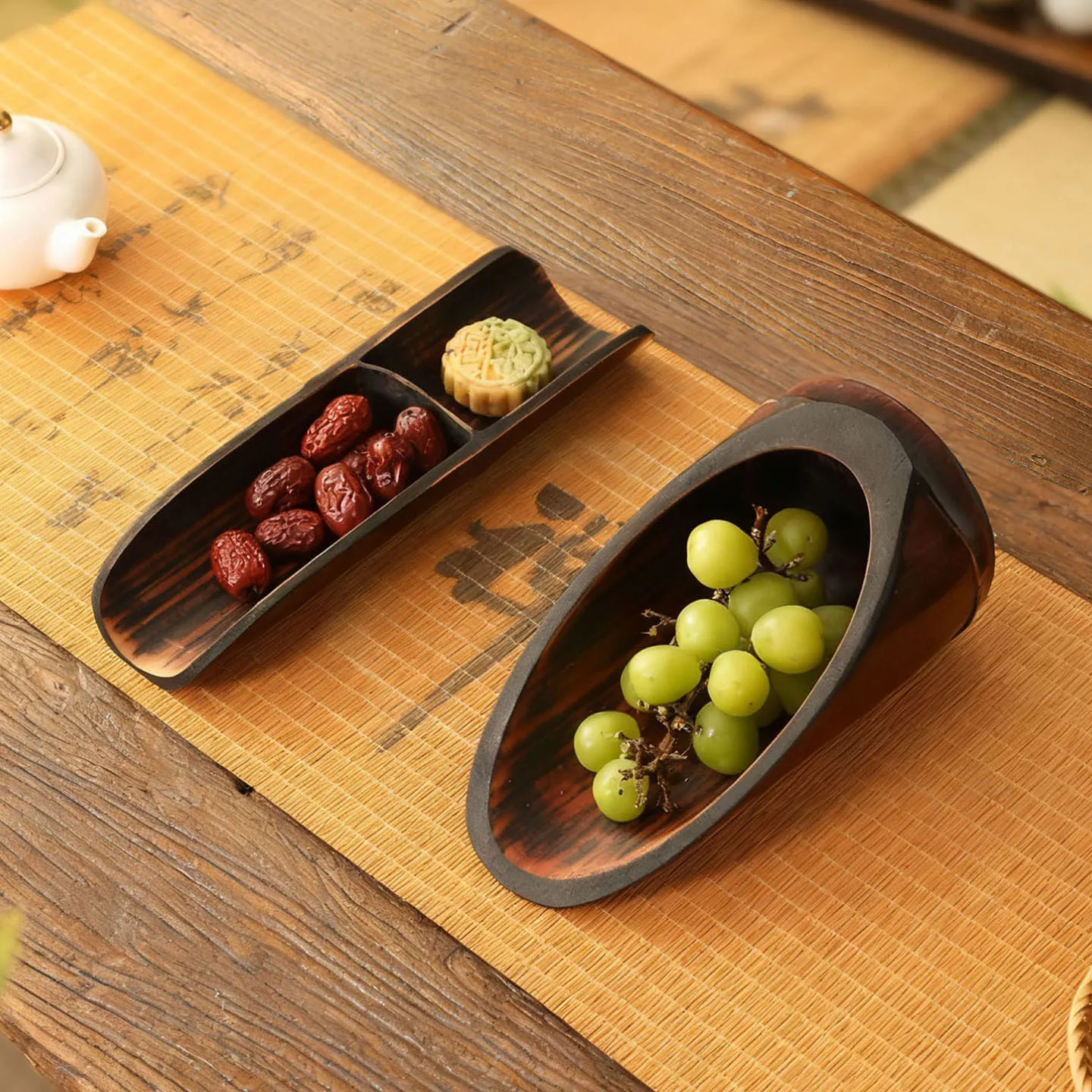 碳化竹节点心盘客厅创意家用中式手工竹制水果篮茶点盘提篮竹制品,餐饮具,果盆/果盘/果篮,淘宝优惠券,粉丝福利购,淘宝优惠卷