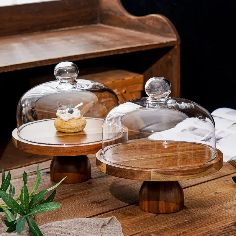创意两用相思木蛋糕托盘家用客厅点心盘甜品台展示架木质高脚果盘