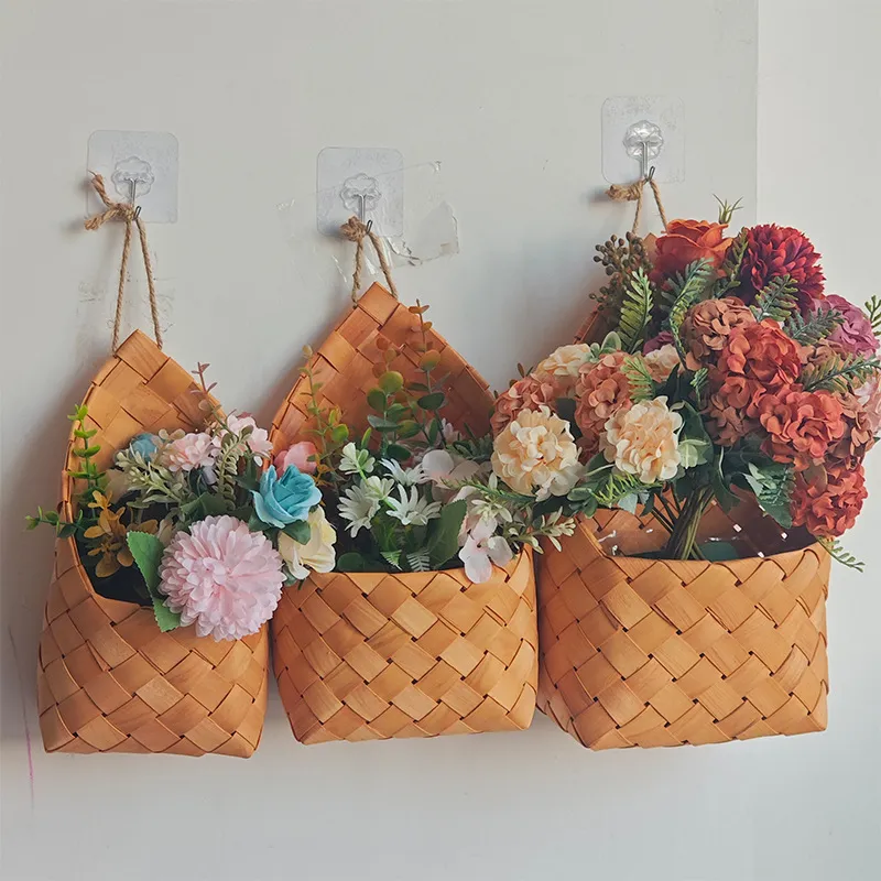 编织花篮挂墙壁挂式木质绿萝挂篮竹篮阳台绿植吊篮挂盆花盆