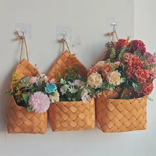编织花篮挂墙壁挂式木质绿萝挂篮竹篮阳台绿植吊篮挂盆花盆