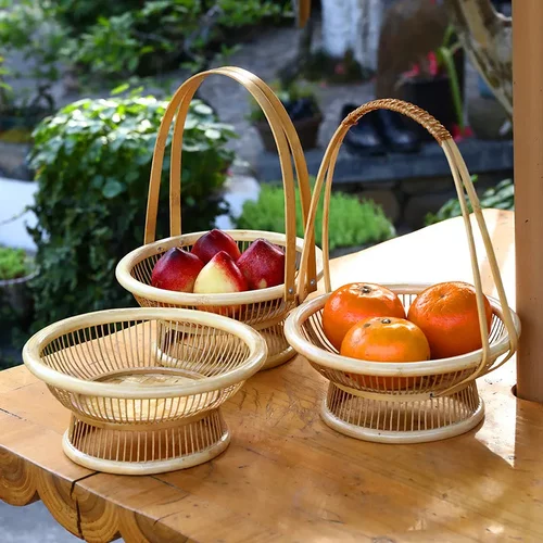 竹篮子镂空提篮拍照花篮古风篮子