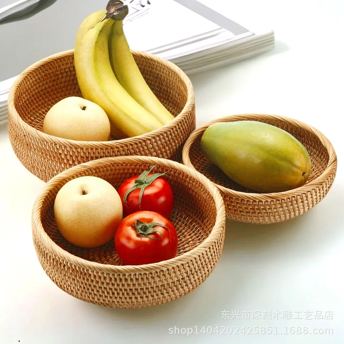 手工藤编水果篮编织收纳筐托盘客厅水果盘糖果干果盆零食收纳篮子