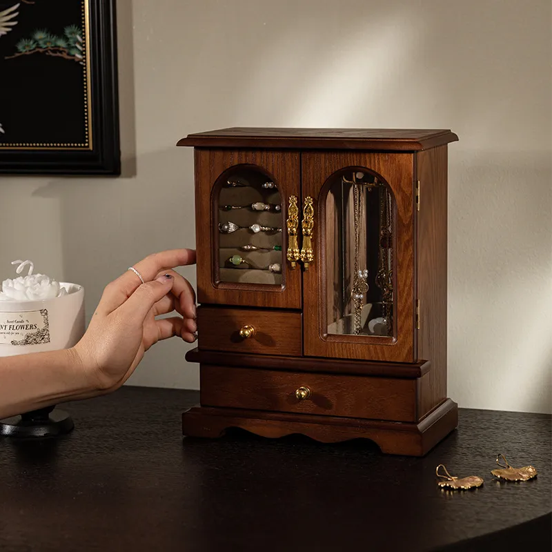 复古首饰盒轻奢高档实木质收纳盒珠宝展示柜子桌面整理盒生日礼物