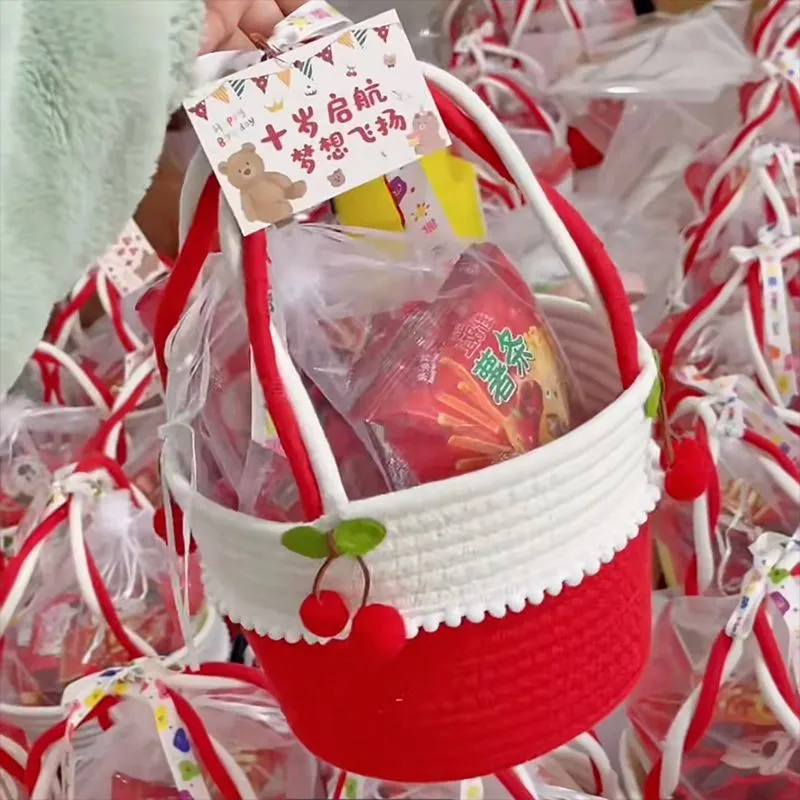 小清新樱桃收纳筐可爱棉绳编织收纳篮伴手礼手提小包喜糖礼盒