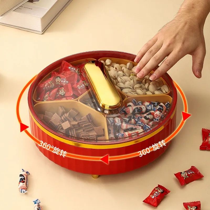 旋转果盘家用客厅茶几干果盘糖果盒新年水果摆放盘瓜子零食收纳盒