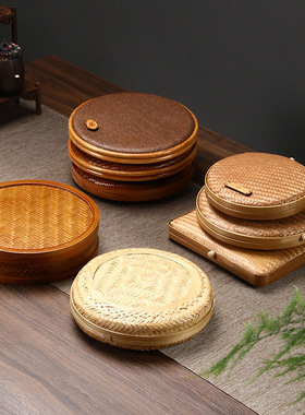 竹编圆形茶饼盒茶叶包装盒普洱茶盒分茶盒复古醒茶七子饼收纳盒