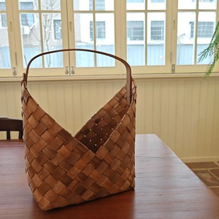 新年礼品收纳竹编篮木片手提篮装饰摆饰篮编织包装盒公司年货礼篮